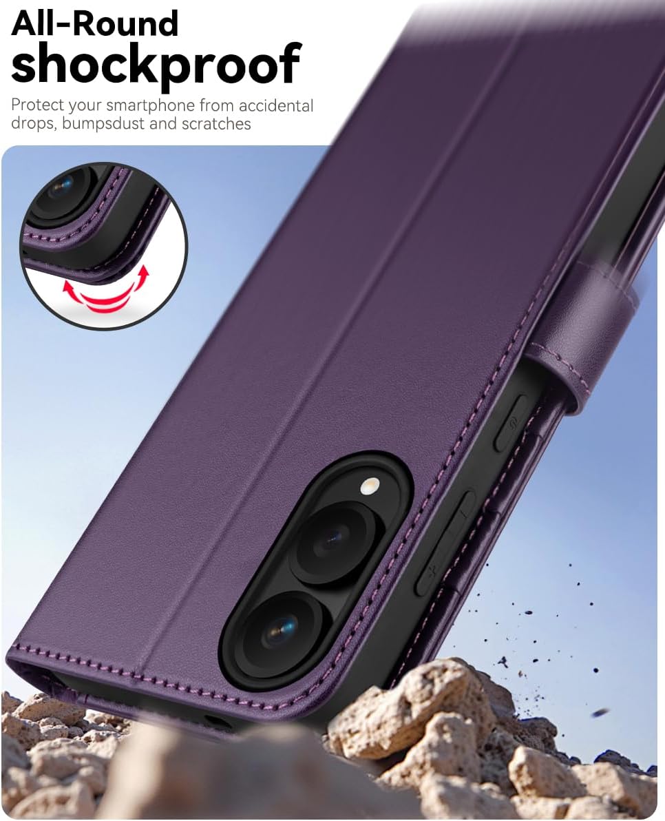 Detalle de OCASE Lederhülle für Samsung Galaxy S25 Edge 5G – Klappbar, RFID-Schutz, Dunkelviolett