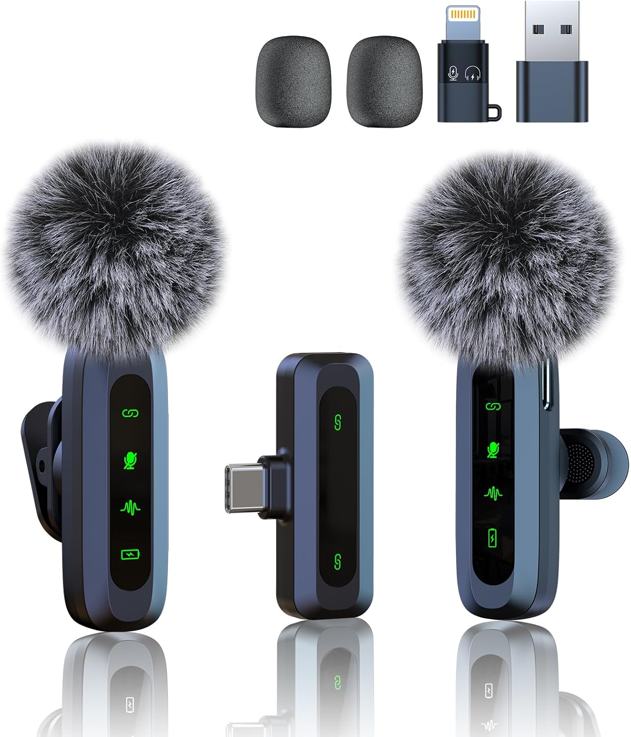 Detalle 2 de Mikrofon handy für iPhone & USB-C – kabelloses Lavalier-Mikrofon mit LED-Display