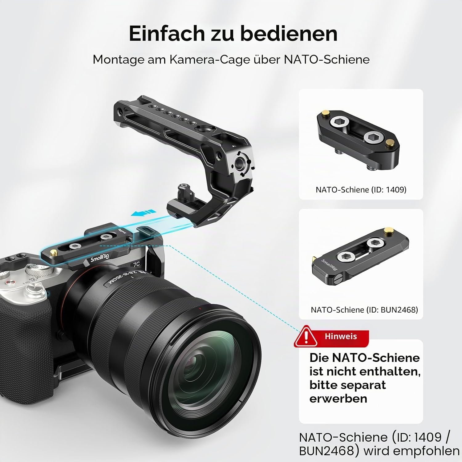 Thumbnail 1 de SMALLRIG NATO Top Handle 3766: Griff mit NATO-Schnellspanner und 5 Kaltschuhen für Video-Rigs