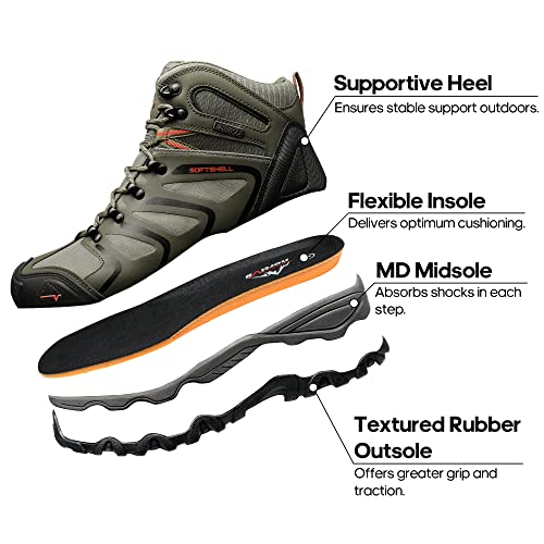 Detalle de NORTIV 8 Scarponi Trekking Uomo – Esercito Verde/Nero/Arancione, taglia 44