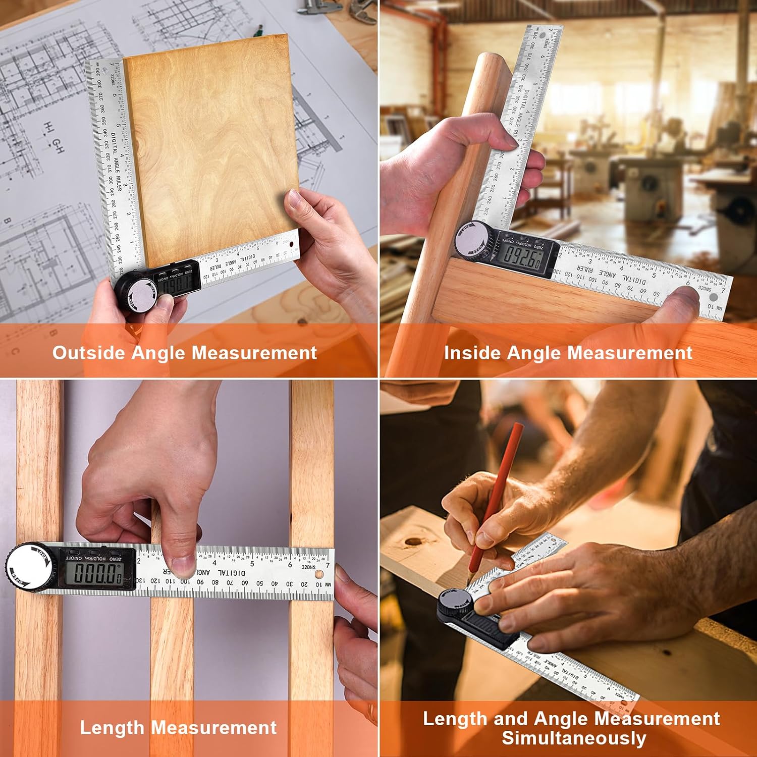 Detalle de Digital Angle Finder 0-360° — Stainless Steel Protractor with LCD Display