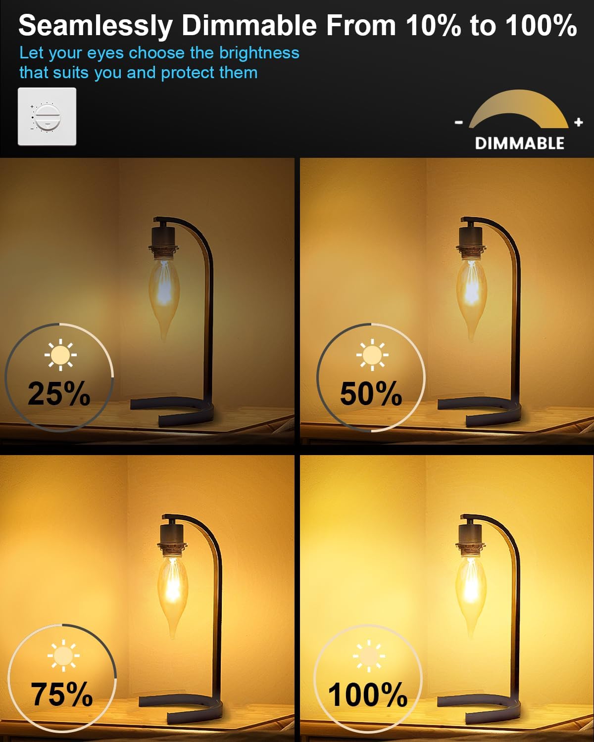 Detalle de SerBion C32LAWEI 120V 60W E12 B10 Candelabra Bulbs, 2700K, Dimmable