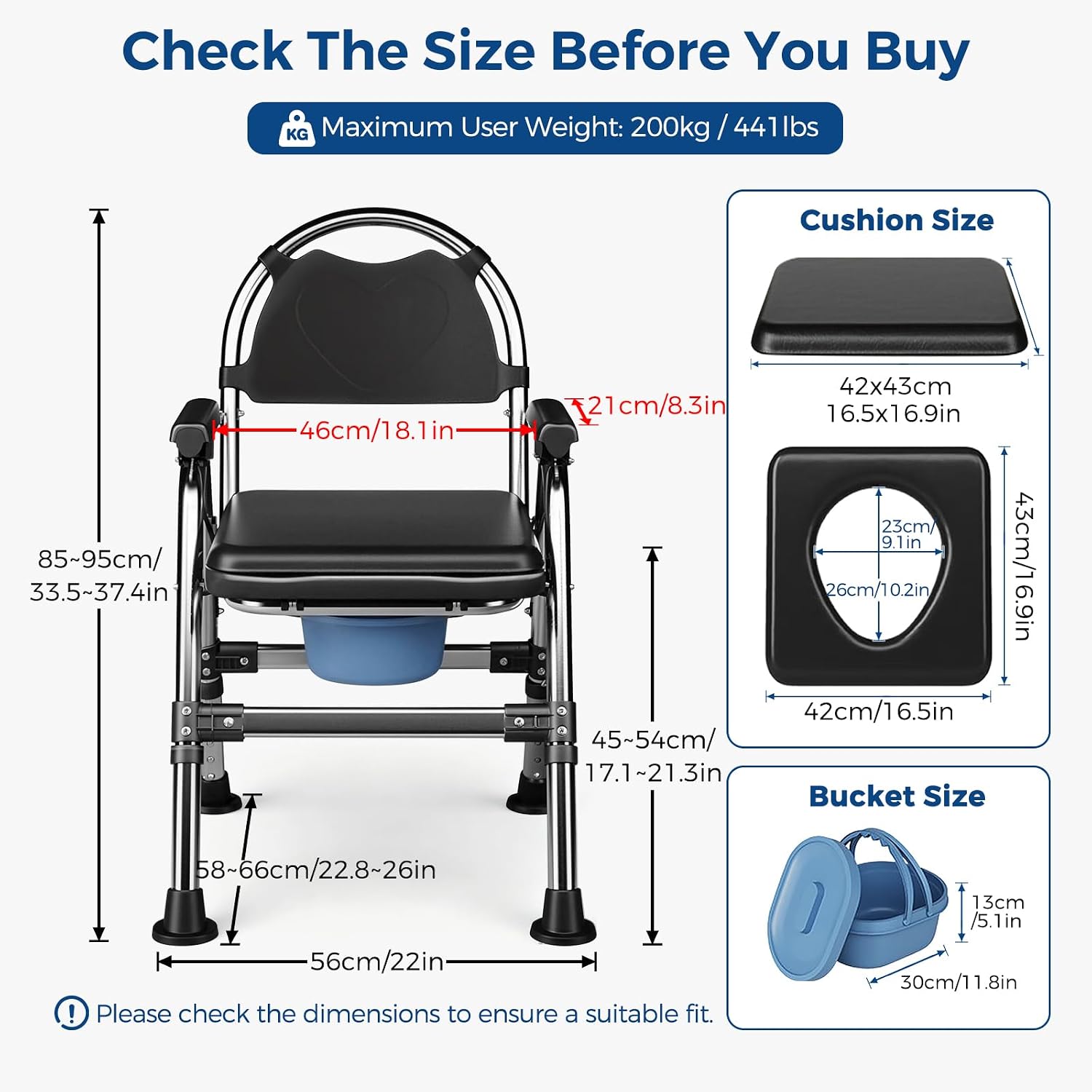 Thumbnail 1 de YOGFWV Foldable Commode Toilet Chair with Height Adjustable Frame