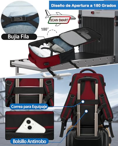 Thumbnail 2 de KLOSTAIN Mochila de Cabina 45x36x20 cm - 30 L para Easyjet y viaje diario, rojo