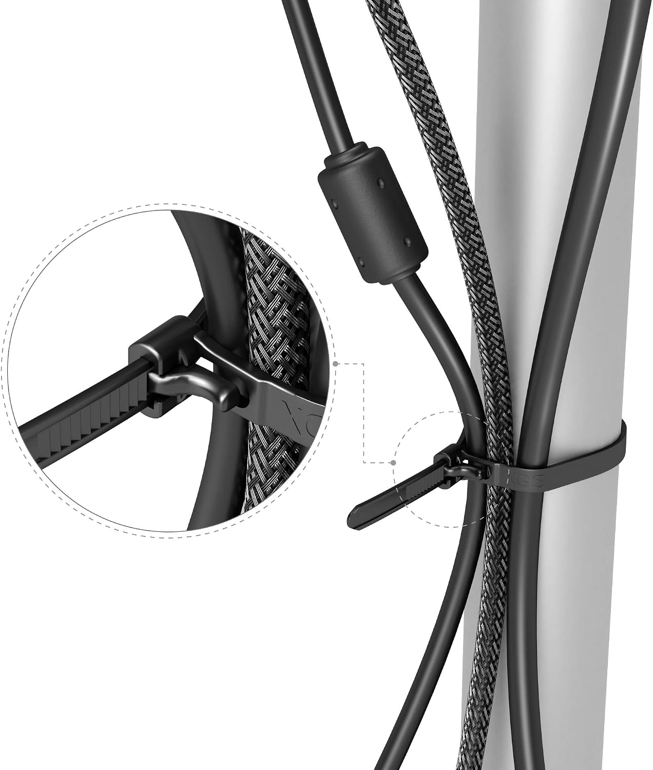 Detalle de KabelDirekt – Colliers de serrage refermables, 100 unités, 7,4 mm x 300 mm, noir
