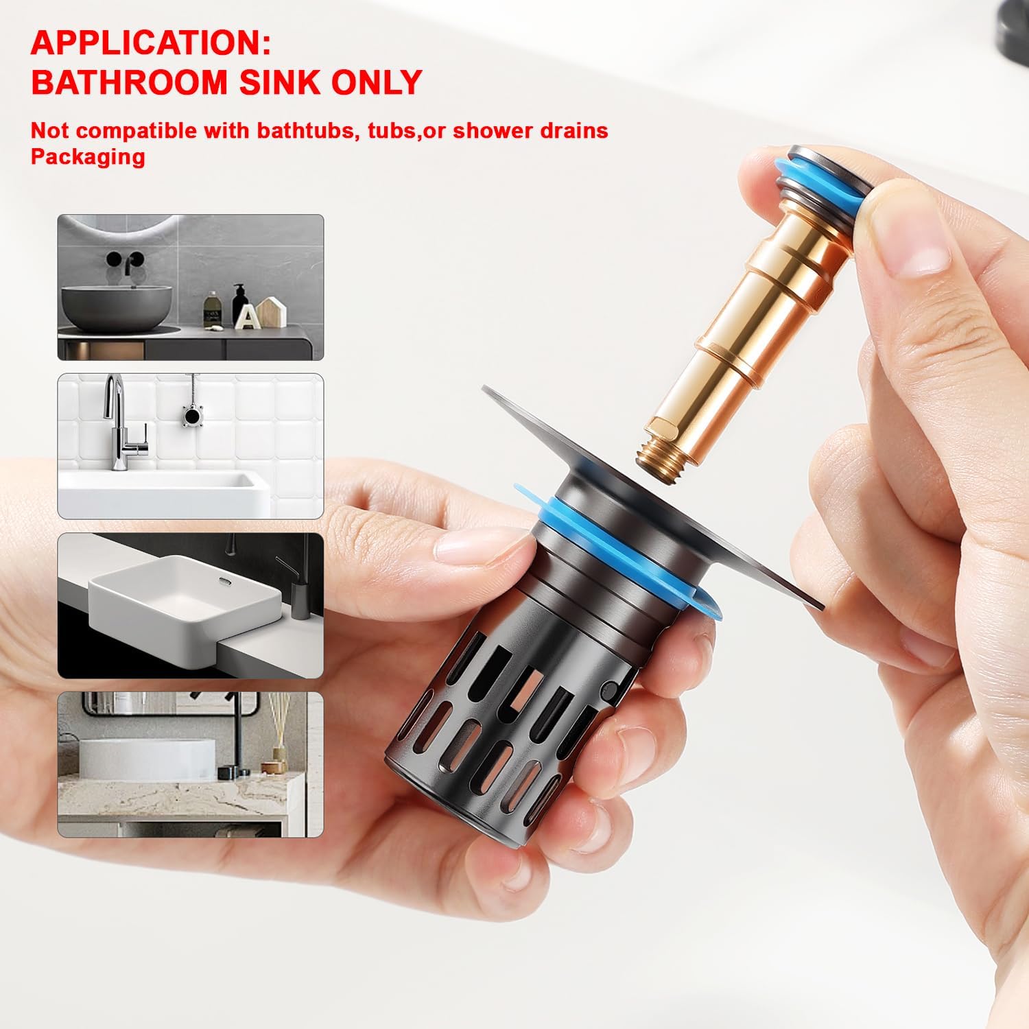 Detalle de Bathroom sink stopper with stainless steel filter basket