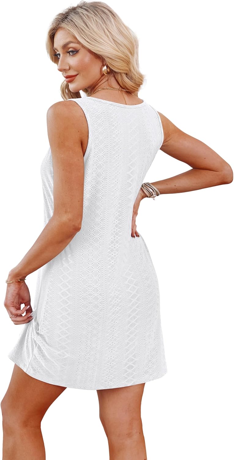 Detalle de BKRIVE Eyelet Crew Neck Sleeveless Beach Coverup Dress – Ultimate Summer Vacation Essential