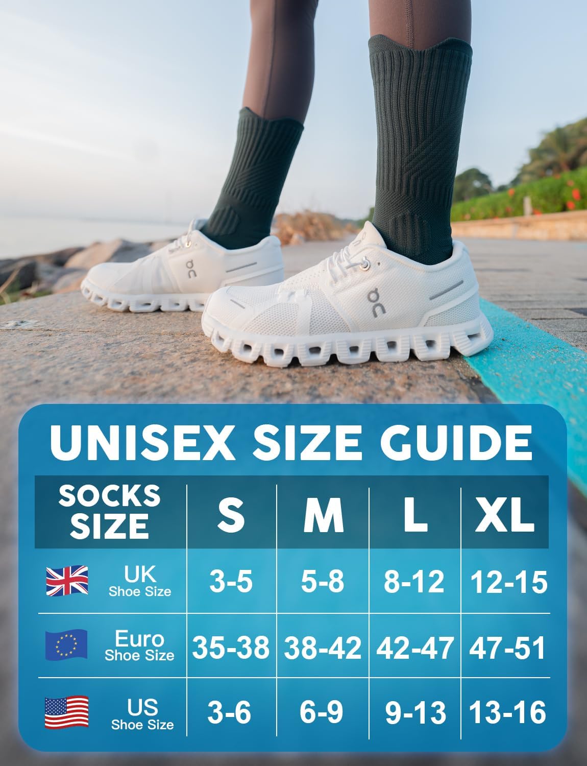 Detalle de Juclise Women’s Coolmax Bamboo Compression Running Crew Socks (3 Pairs) with Anti-Blister Cushioning