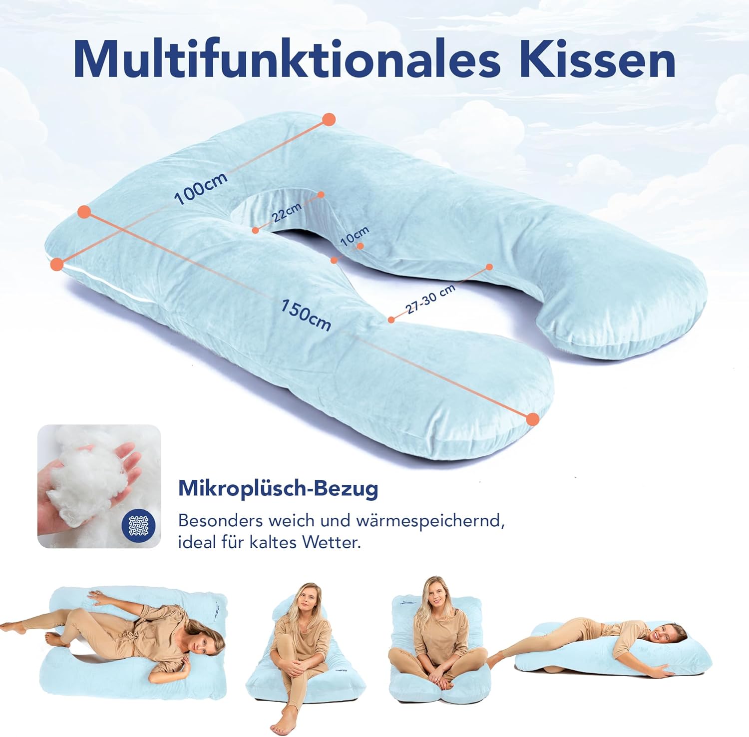 Thumbnail 2 de MKS Seitenschläferkissen mit Bezug 100 x 150 cm – Komfortkissen für ergonomischen Schlaf