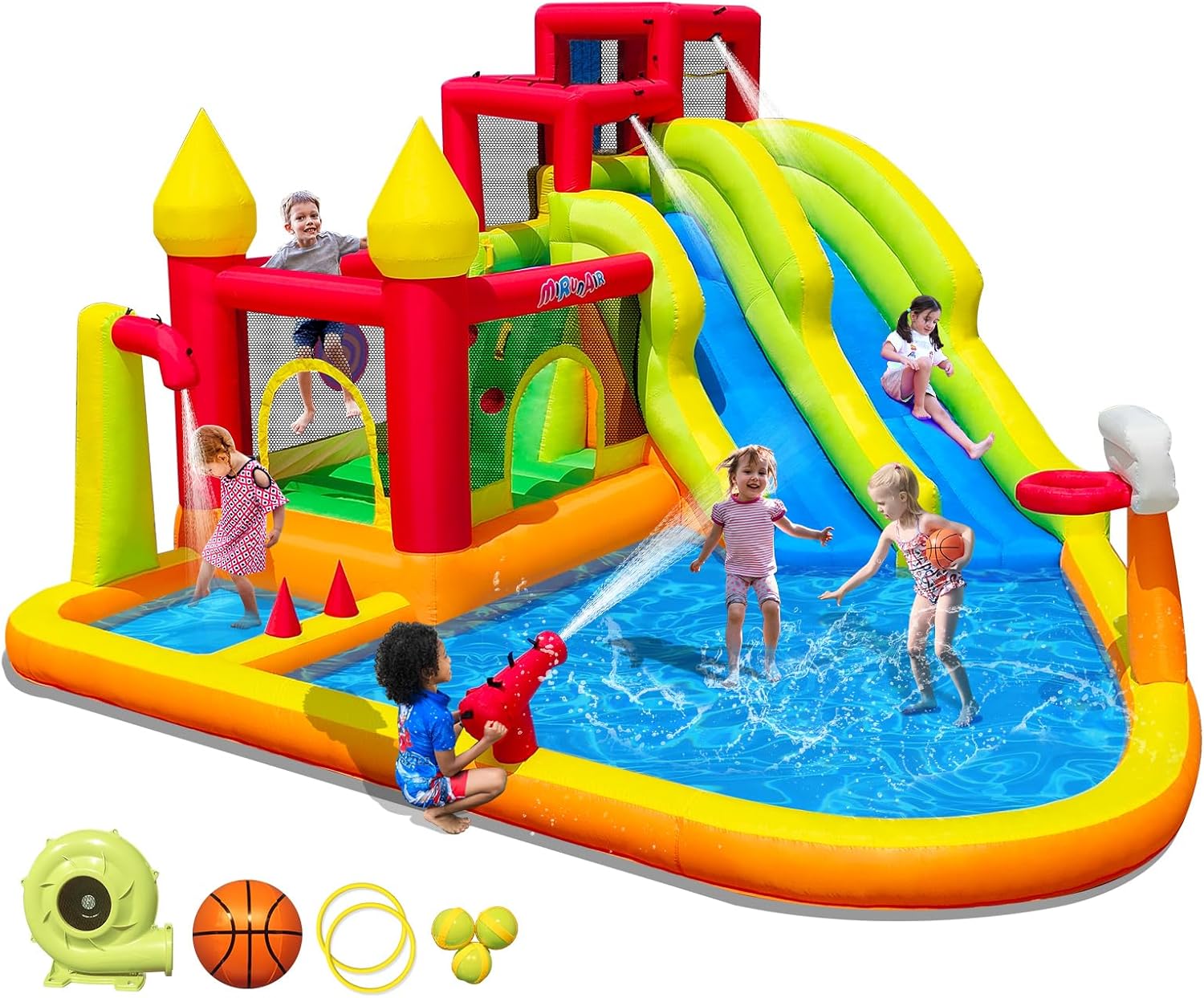 Detalle de MIRUNAIR Inflatable Bounce House with Slides — Backyard Water Park for Kids