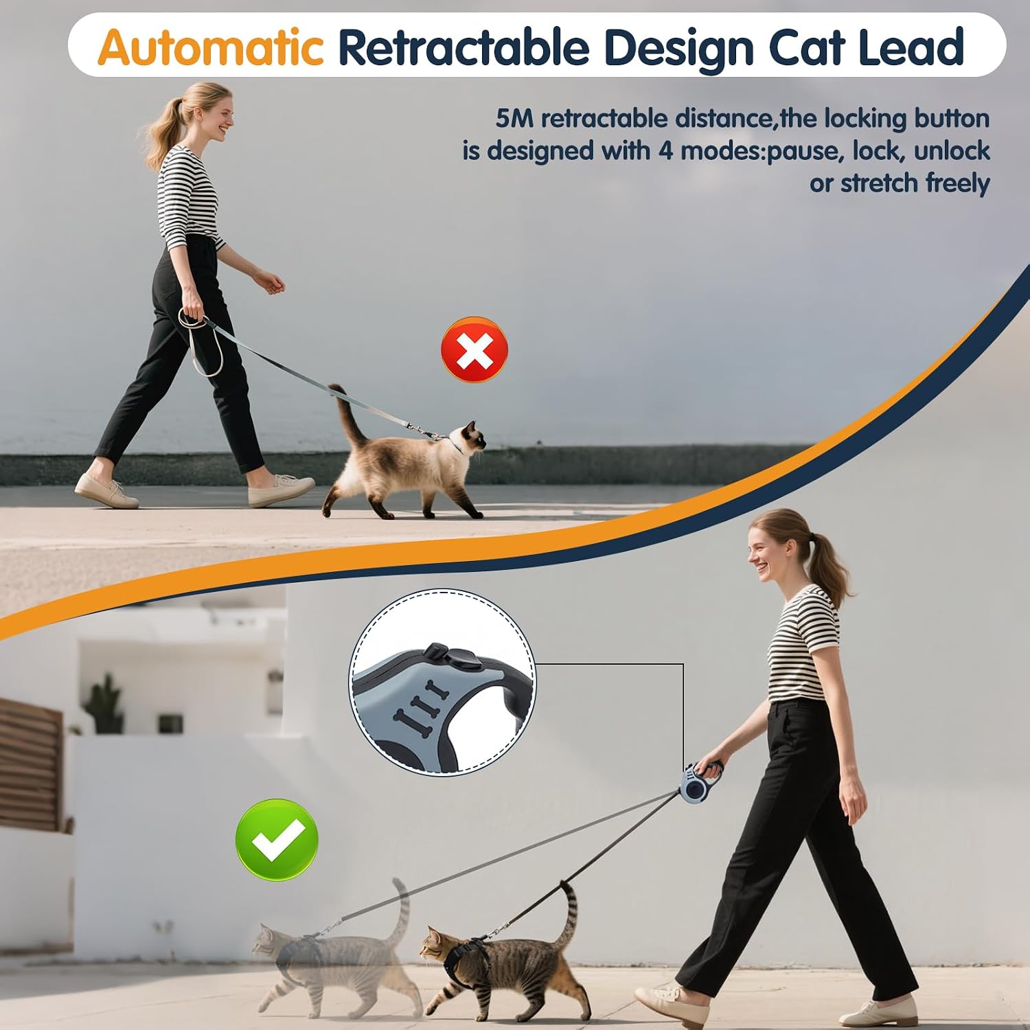 Thumbnail 4 de Cat Harness and Lead Set: Escape-Proof Kitten Harness with 5m Retractable Lead (Blue, Size S)