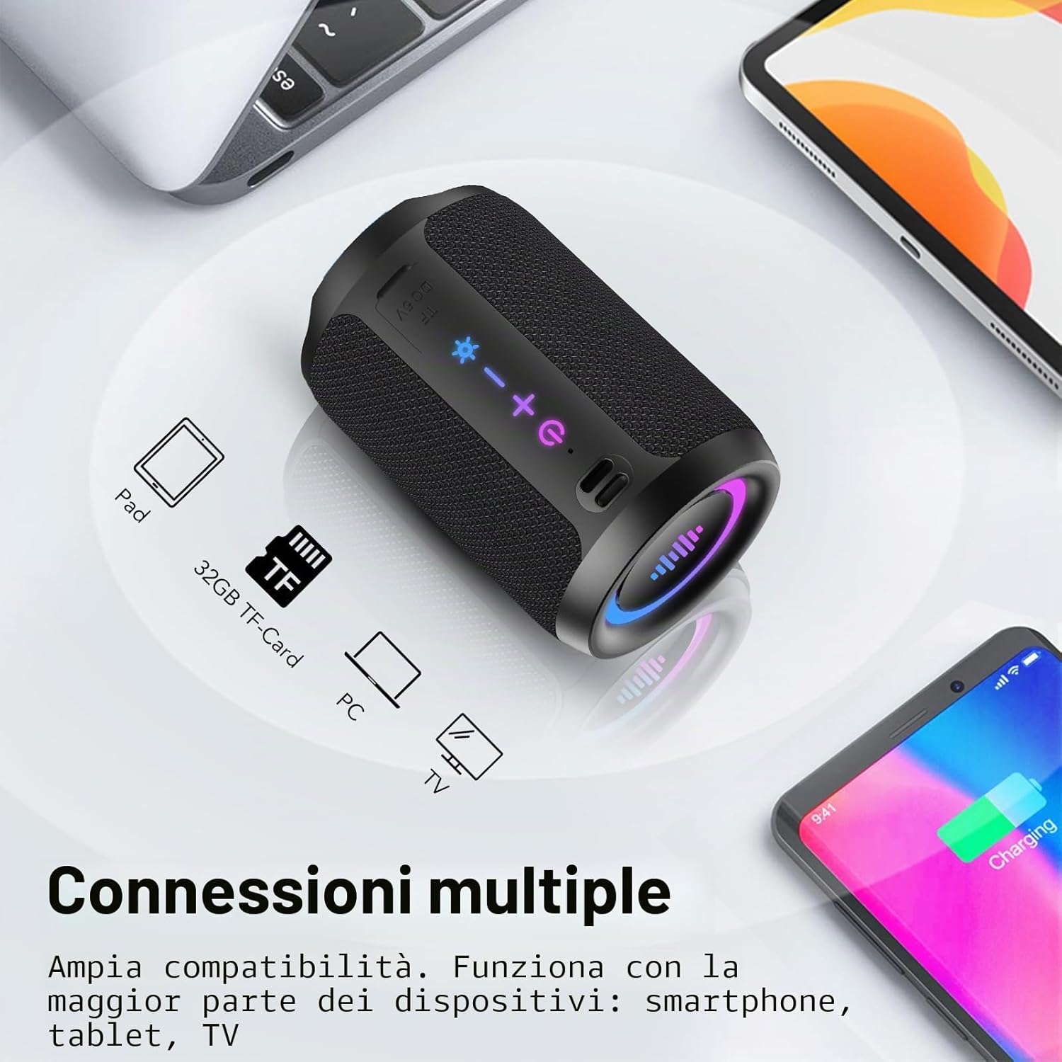 Thumbnail 6 de Cassa Bluetooth Portatile Potente 15W con LED, IPX7 e 12 Ore di Autonomia – Ideale per feste all'aperto