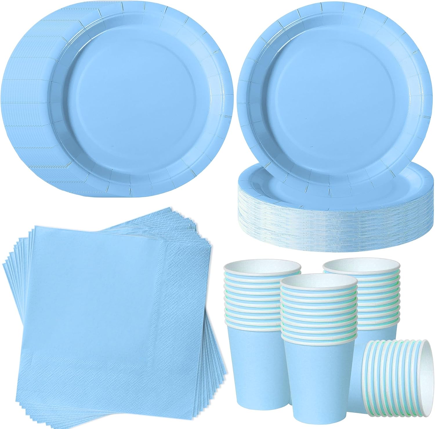 Detalle de Light blue disposable party tableware set, 120 pieces