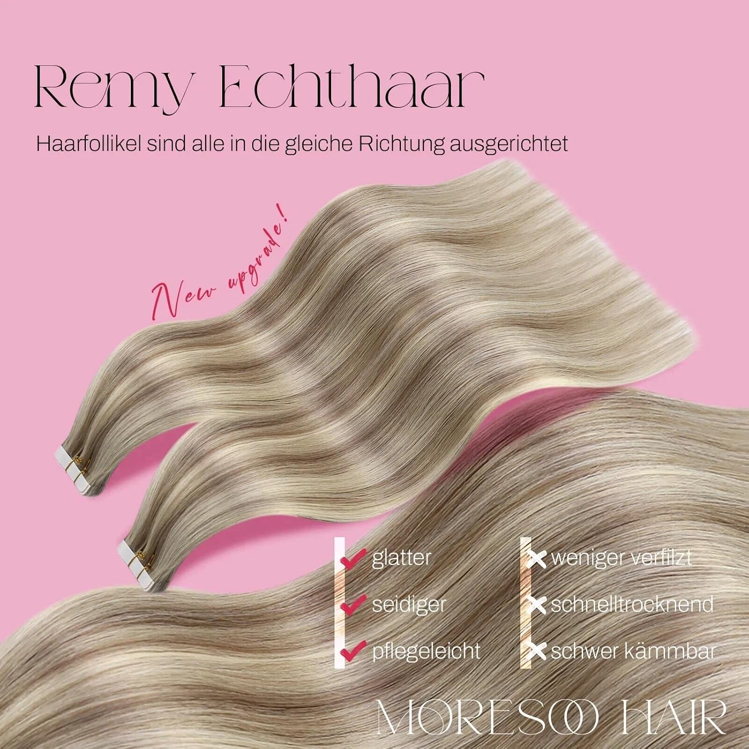 Thumbnail 1 de Moresoo Tape-in Extensions Echthaar Blond Braun – Invisible Tape, 60 cm, 50 g