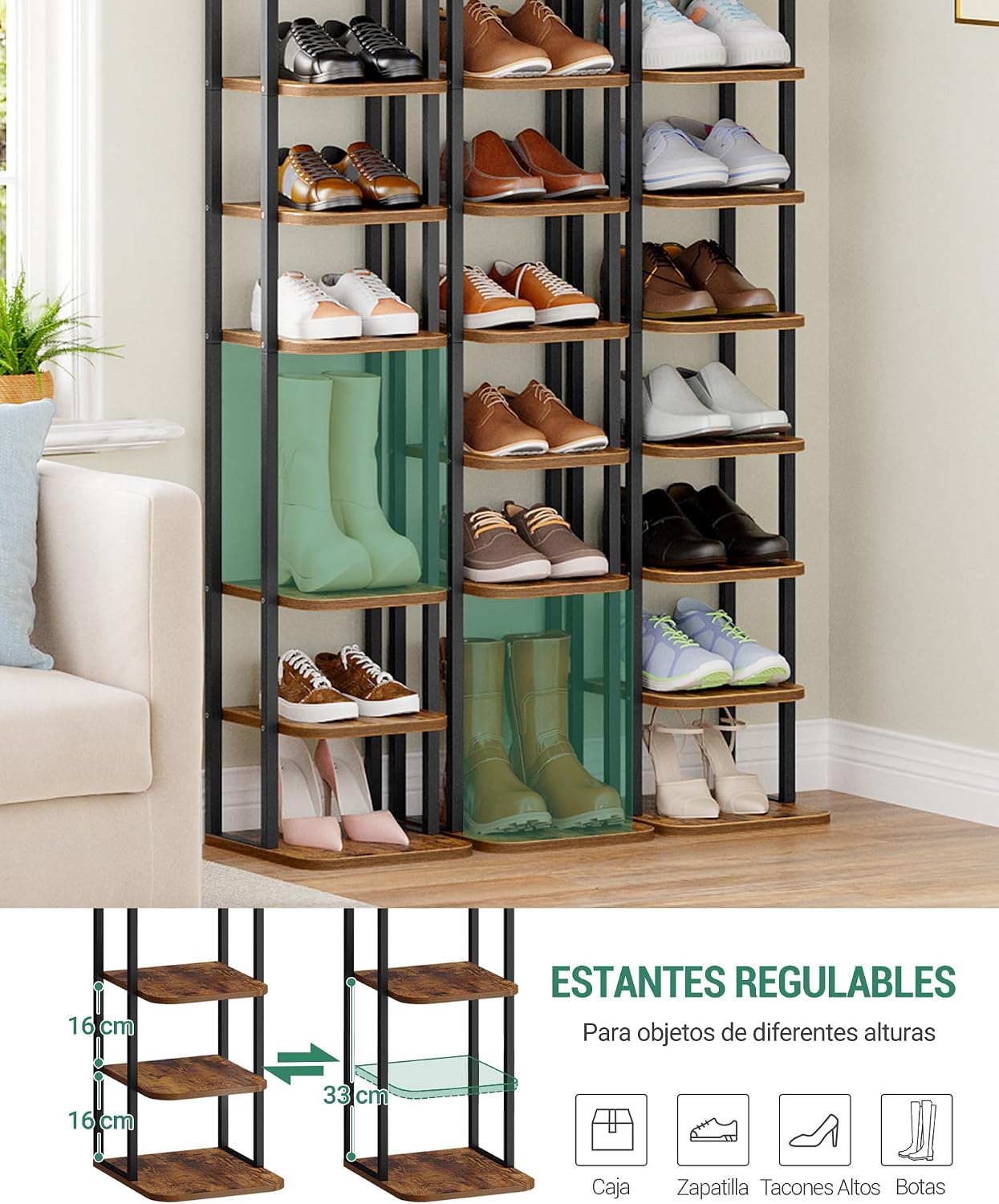 Thumbnail 4 de Hzuaneri SR51201B Étagère à chaussures 12 niveaux marron rustique