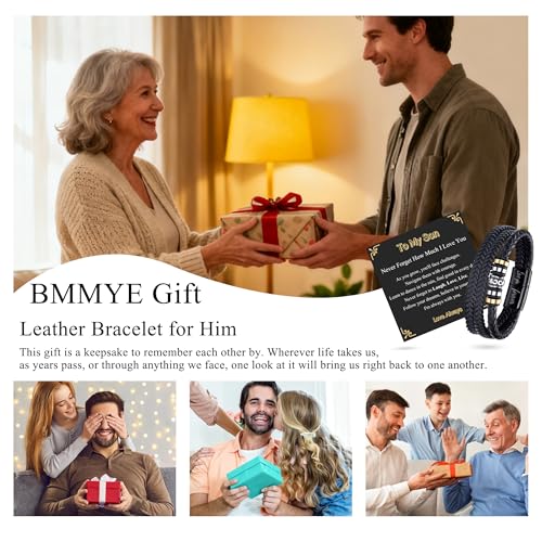 Detalle 2 de BMMYE Gift for Son Leather Bracelet – Personalised Triple-Braided Mens Gift