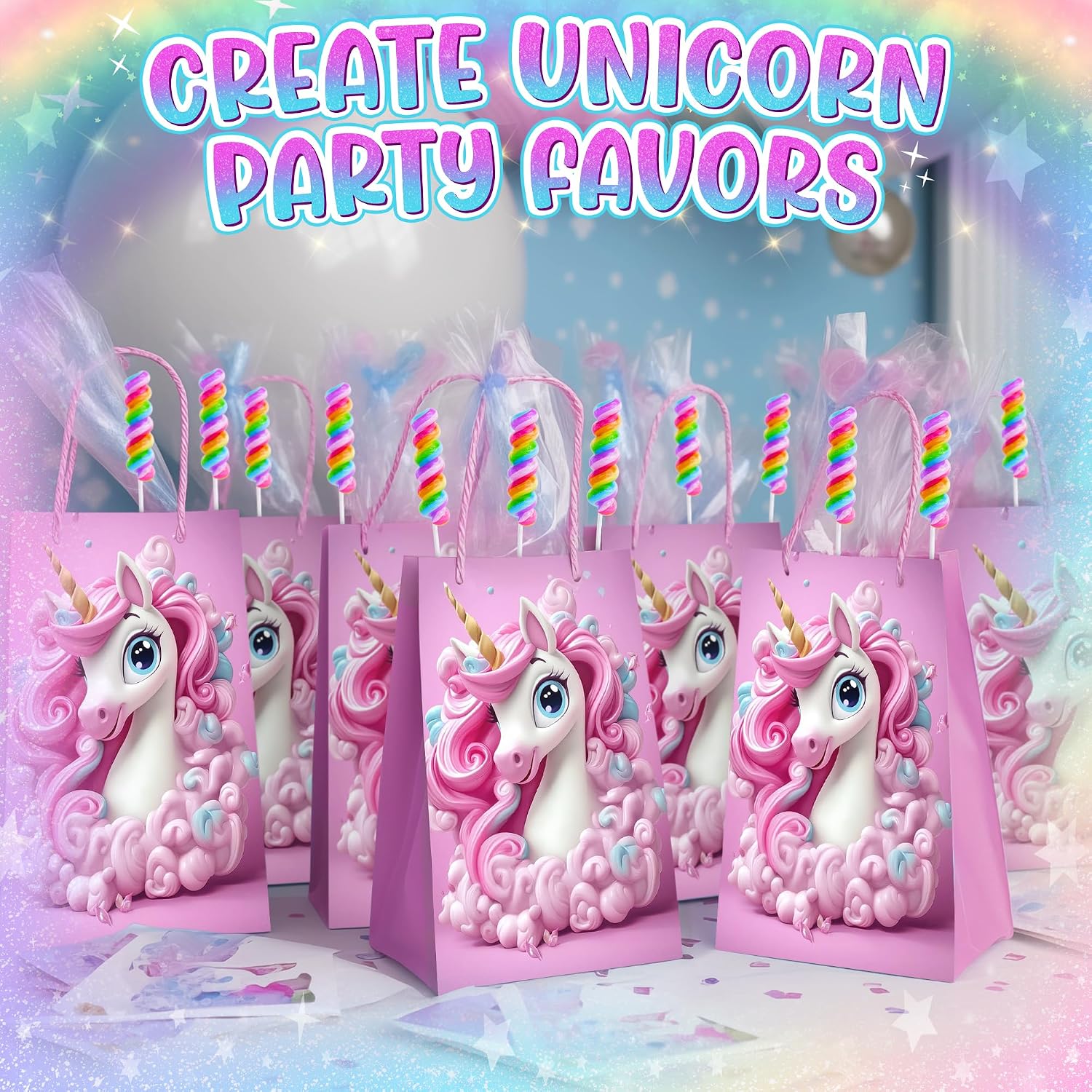 Detalle de Primary Colors Candy SWIRL-R-001 Unicorn Lollipops, Individually Wrapped 20-Pack