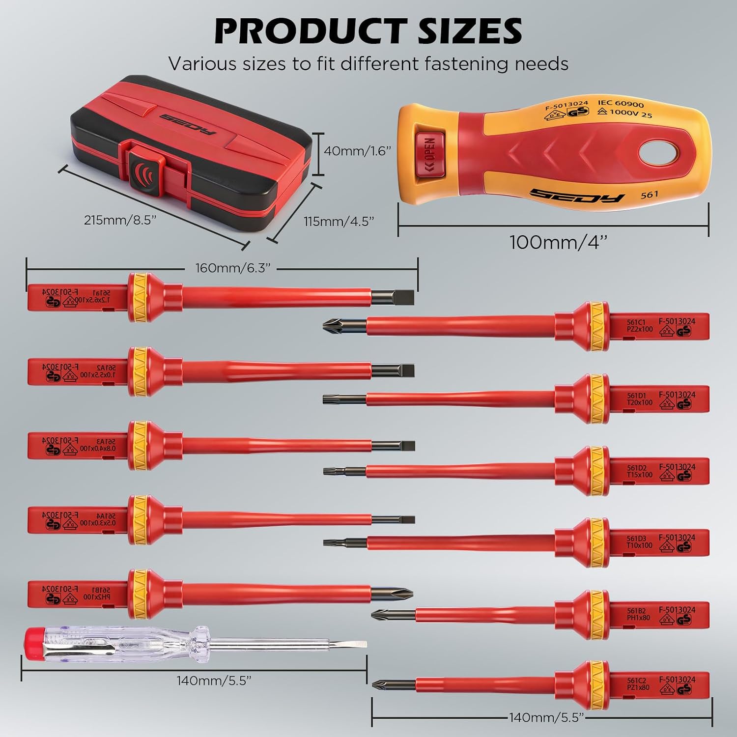 Detalle de SEDY 94310 13-Piece Insulated Screwdriver Set with Magnetic Tips