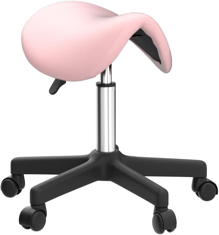 Detalle de Yaheetech Sgabello a Sella con Ruote Regolabile in Altezza – Ergonomico, girevole e versatile per salon e studio Rosa