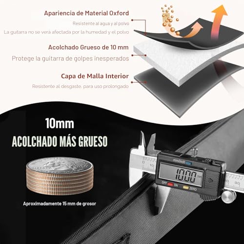 Detalle 2 de CAHAYA CY0181 funda para guitarra acolchada de 8 mm con 6 bolsillos