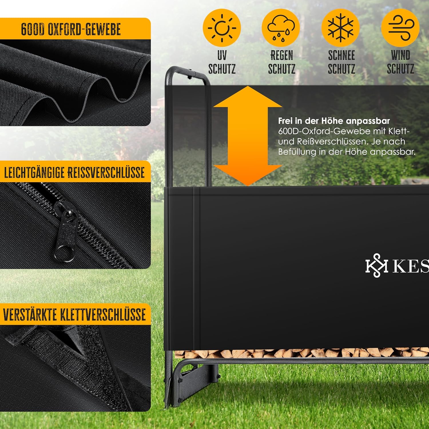 Thumbnail 2 de KESSER® Kaminholzregal Metall 260×36×117 cm – Stahlrahmen für den Außenbereich mit Abdeckung & Handschuhen