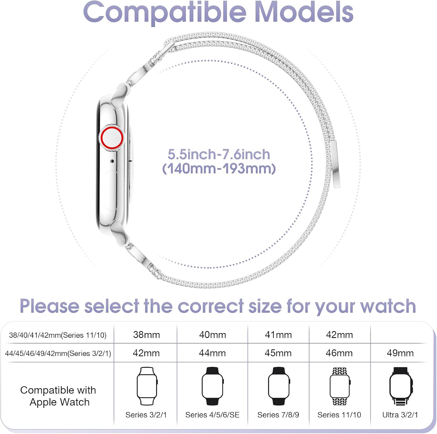 Thumbnail 2 de OULUOQI Sculpted Metal Mesh Watch Band, Silver Stainless Steel with Magnetic Clasp