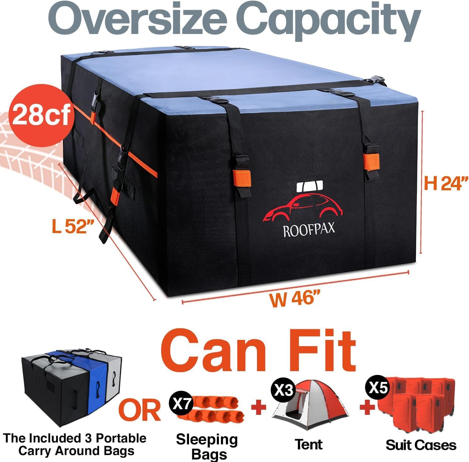 Detalle 2 de RoofPax RoofPax XXL 28 cuft Car Rooftop Cargo Carrier Bag (Extra Waterproof) with Tie-Down Straps
