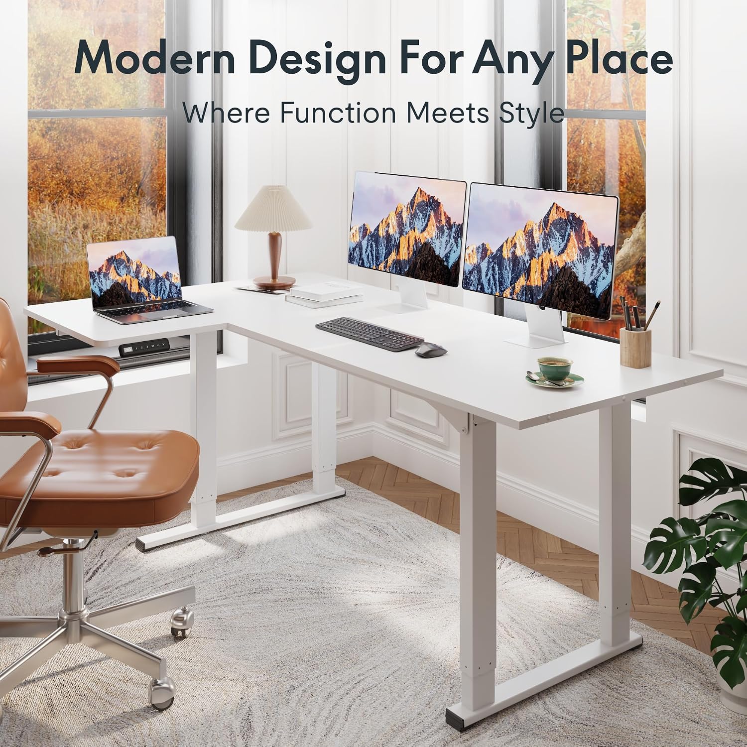 Detalle de FLEXISPOT L-shaped standing desk, 71 x 43 inches