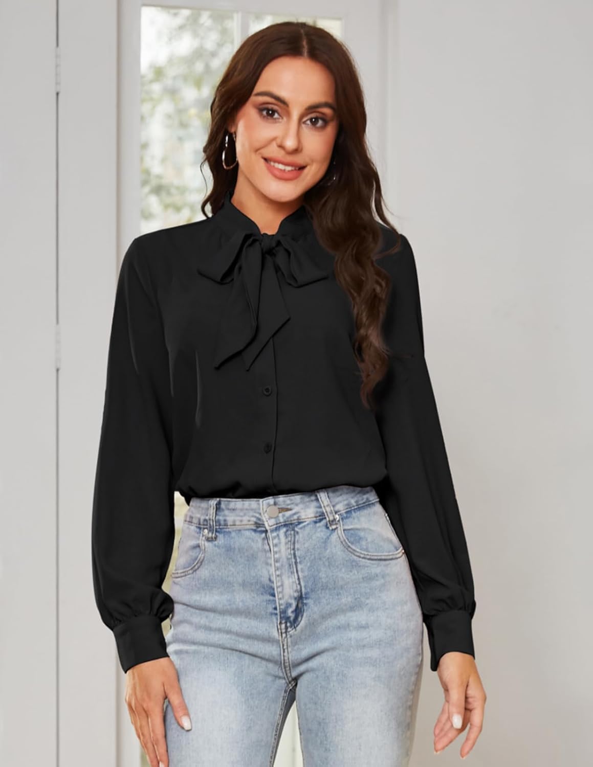 Thumbnail 2 de Kate Kasin Bow Tie Neck Bodysuit Top