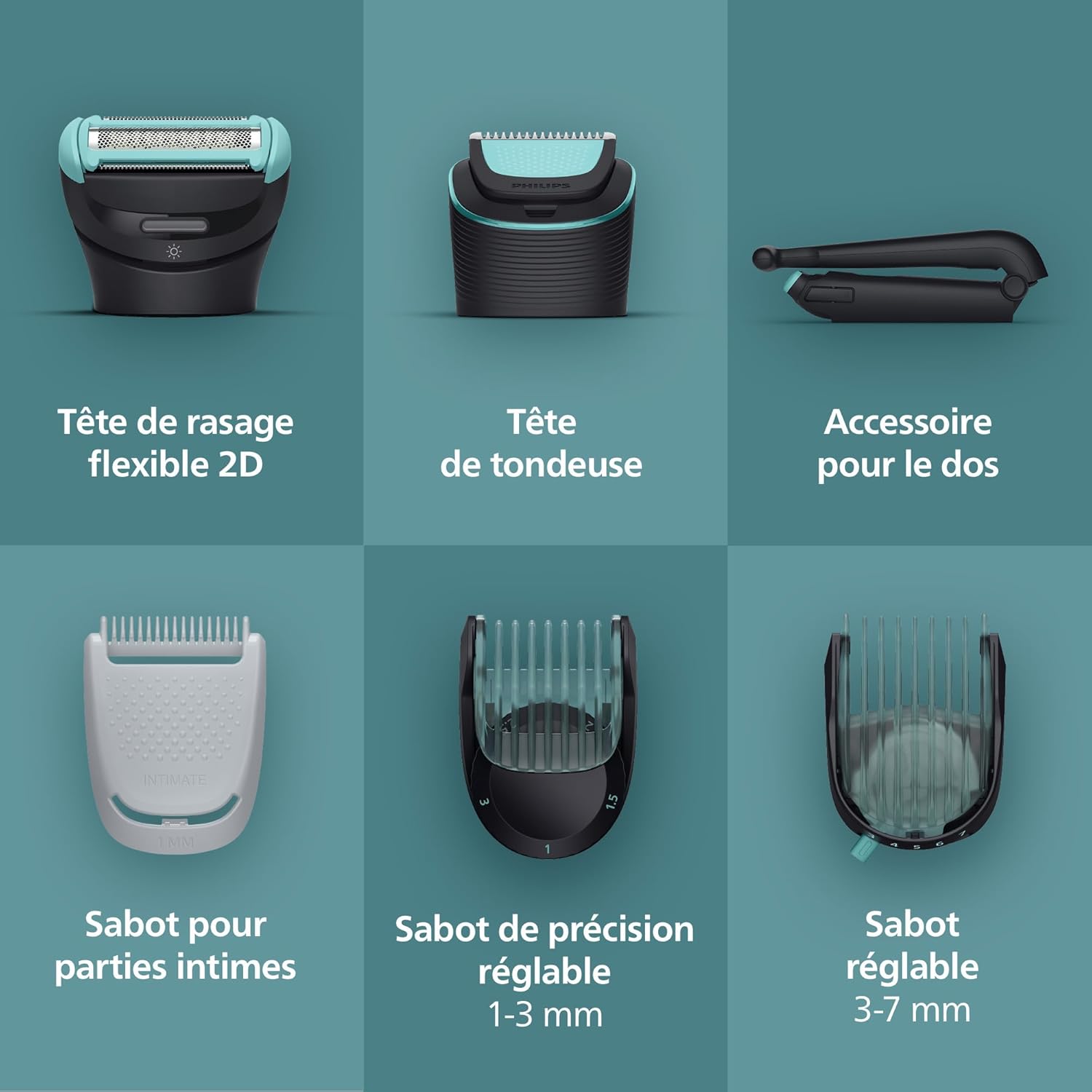 Detalle 2 de Philips Bodygroom série 7000 BG7480/15 – tondeuse pour hommes à tête flexible 2D et rasage Triple protection