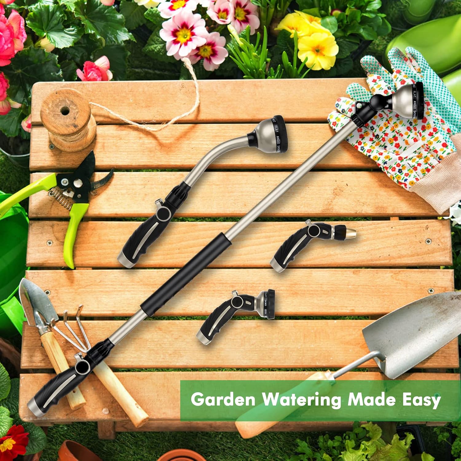 Detalle de RESTMO Watering Lance Heavy Duty 94cm: 10‑Pattern Hose Wand with 180° Adjustable Head