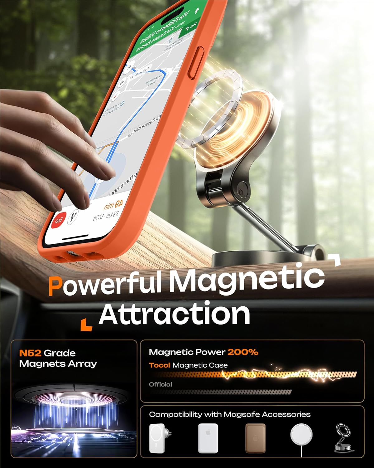 Thumbnail 3 de TOCOL Magnetic Case for iPhone 14 Pro (6.1") – Slim, Matte Translucent Back with 18N Magnetic Ring