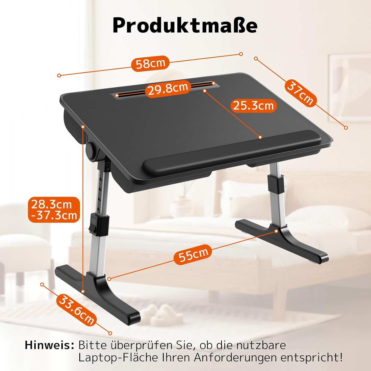Thumbnail 6 de PUTORSEN Laptoptisch fürs Bett – höhen- & winkelverstellbar, klappbar (58 x 37 cm, schwarz)