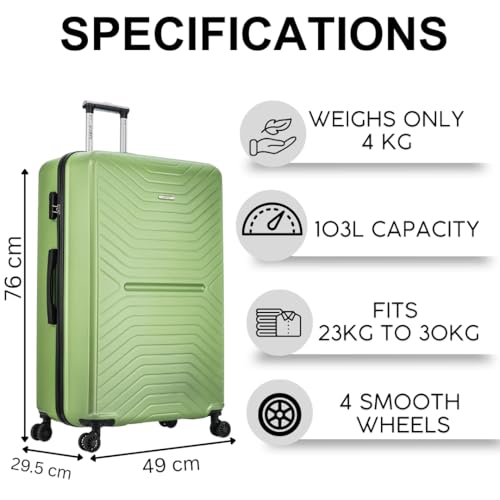 Detalle de FLYMAX 29" Large Suitcase 4 Wheel Lightweight Hard Shell Travel Case (100 Litre) with 3-Digit Lock and Telescopic Handle