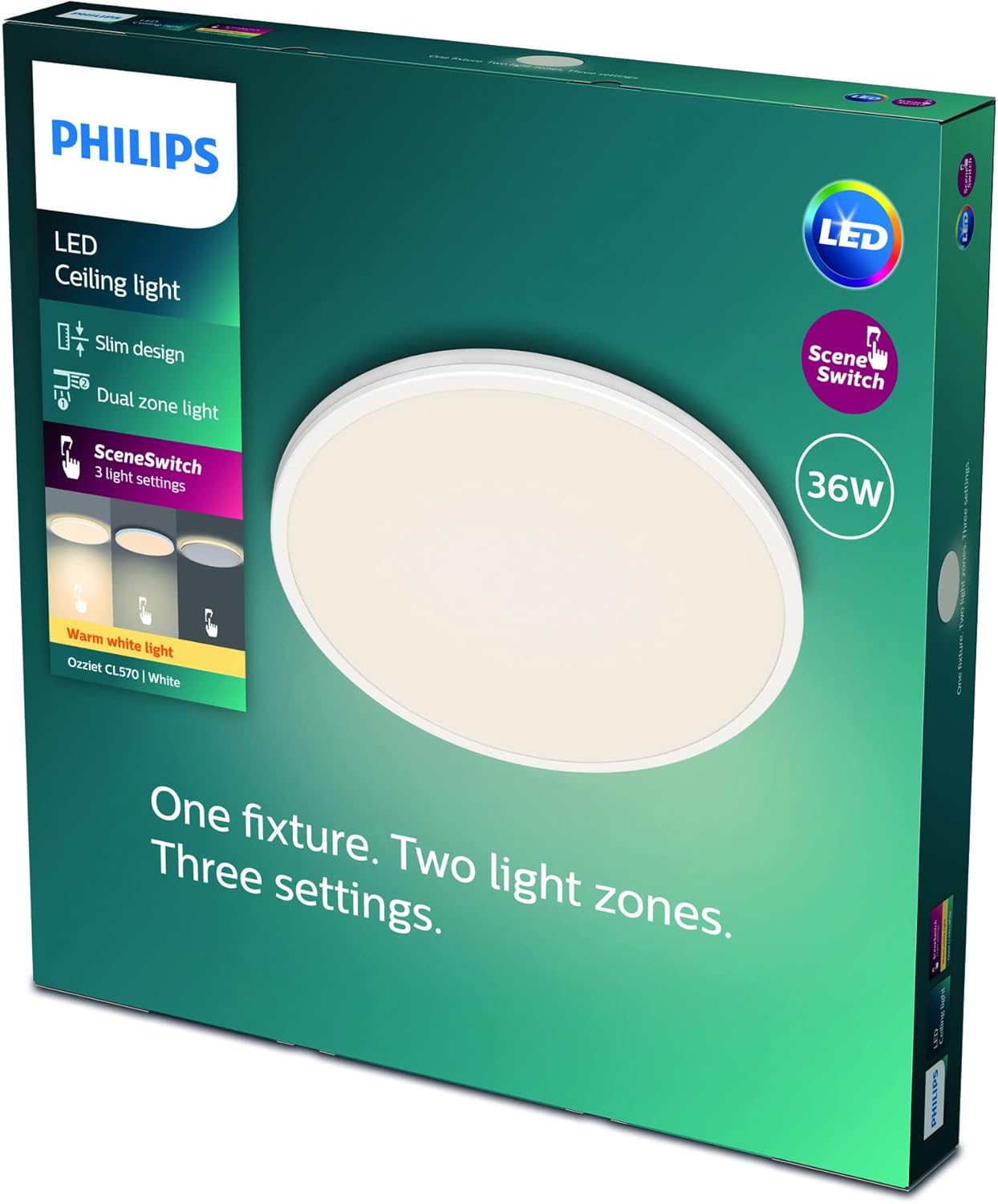 Thumbnail 5 de Philips LED Plafoniera Ozziet Grande – 2700K, 36W, doppia zona, nero