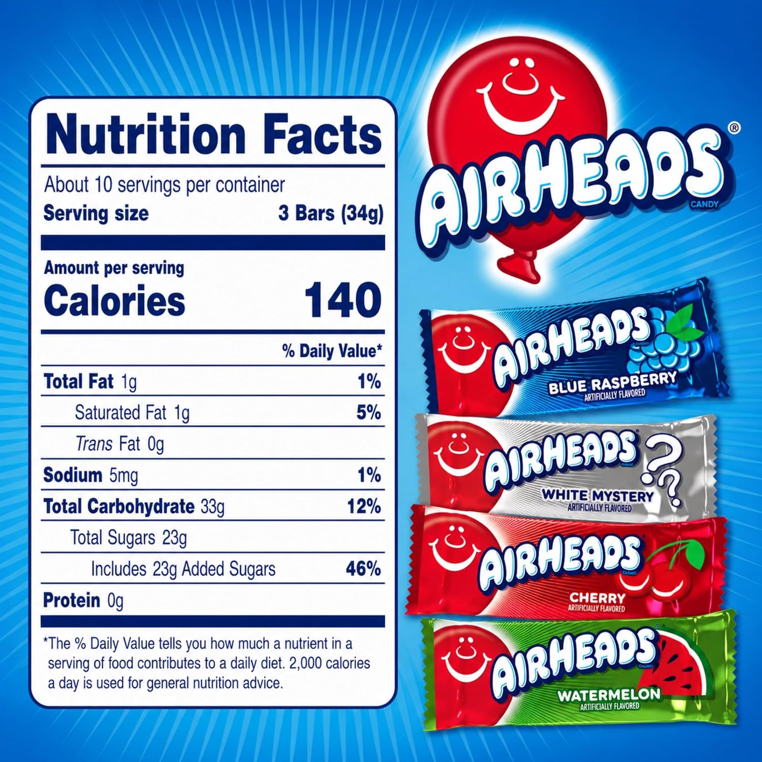 Detalle 2 de Airheads Justchee Mini Taffy Candy Bars, 5 lb Variety Pack