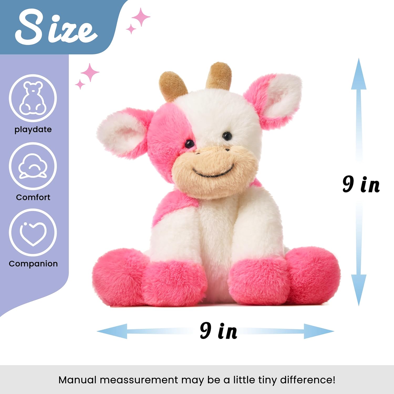 Detalle de Hopearl Niedliche Kuschelkuh In Erdbeerrosa – Weiches Milchkuh Plüschtier, 23 cm, als Kuschelgabe für Jungen & Mädchen