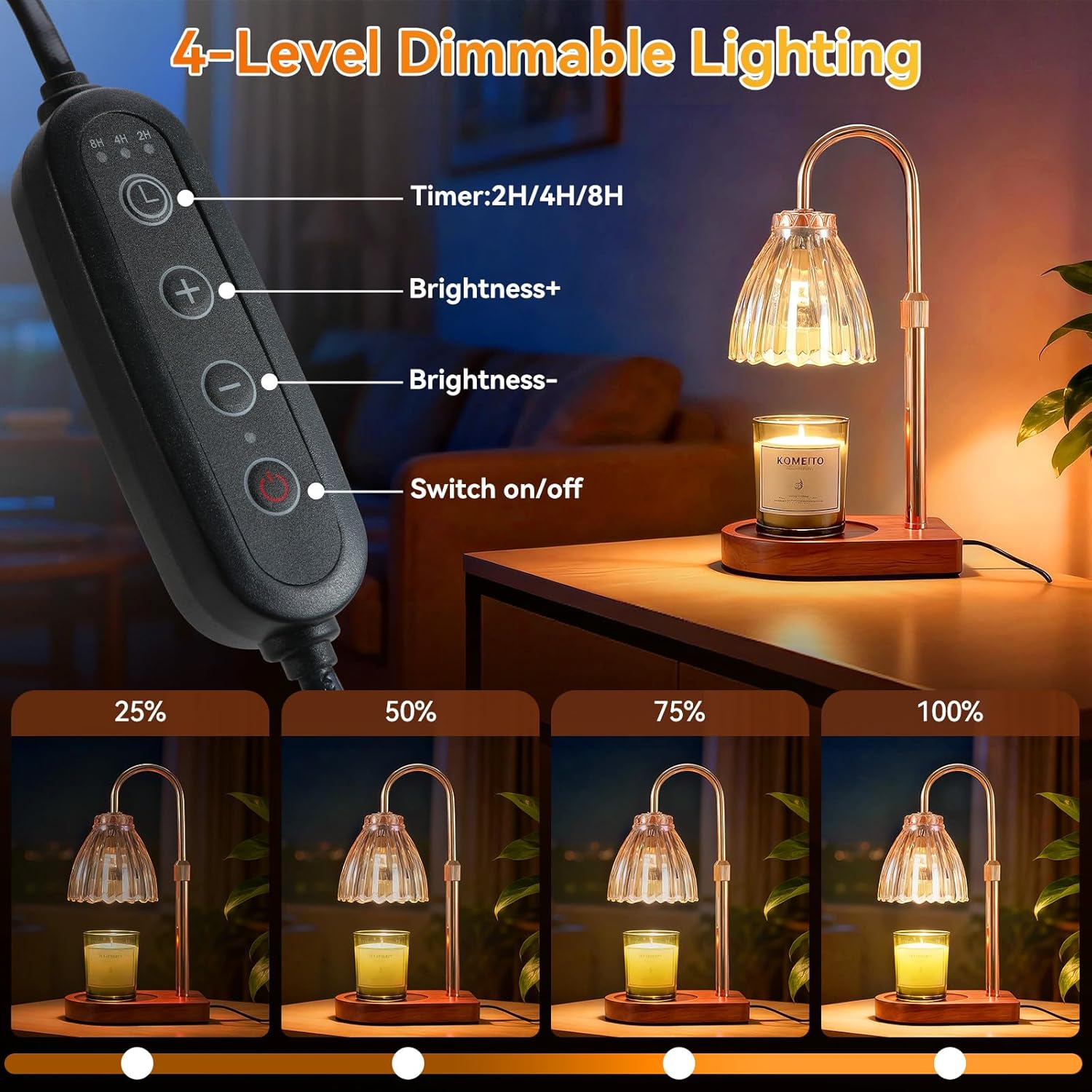 Thumbnail 2 de Lampe Chauffe Bougie avec Minuterie et Variateur - Hauteur Réglable, 2 Ampoules 50W, sans Flamme