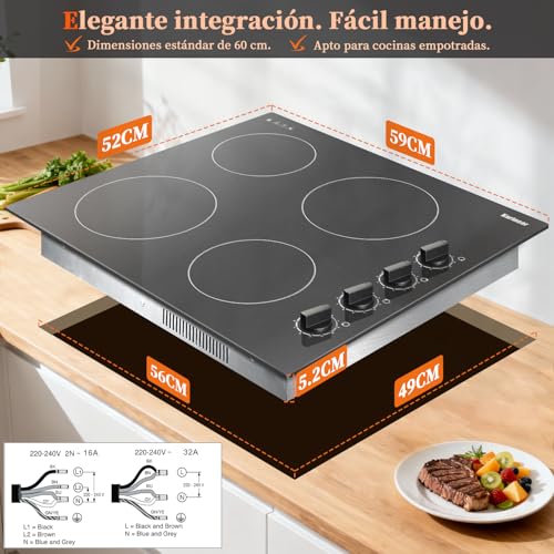 Detalle 2 de Karinear Placa Vitrocerámica 4 Fuegos 60 cm con mandos manuales (6000 W): potencia sin complicaciones