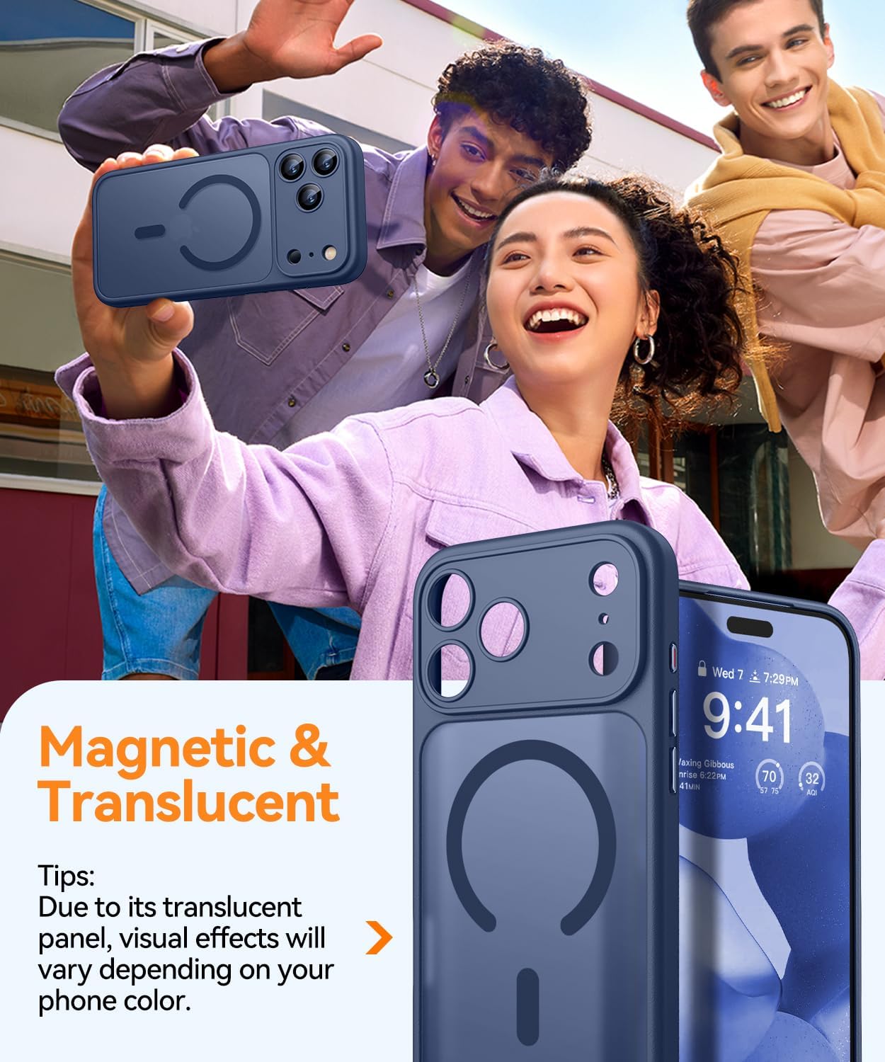 Thumbnail 5 de CANSHN Cover magnetica per iPhone 17 Pro da 6,3” compatibile MagSafe, protezione fotocamera e magneti N52, blu profondo
