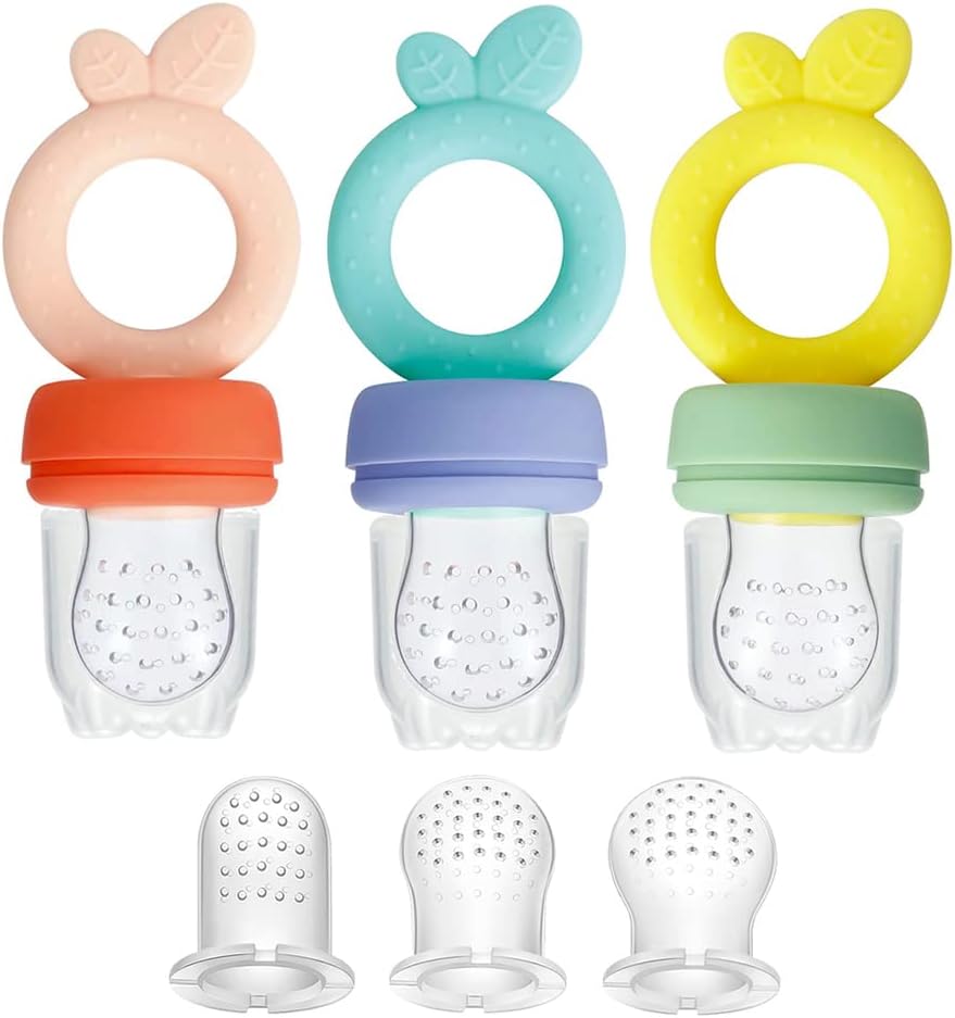 Detalle de PandaEar siliconen fruitvoeder voor baby’s, 3 stuks met zakjes in 3 maten