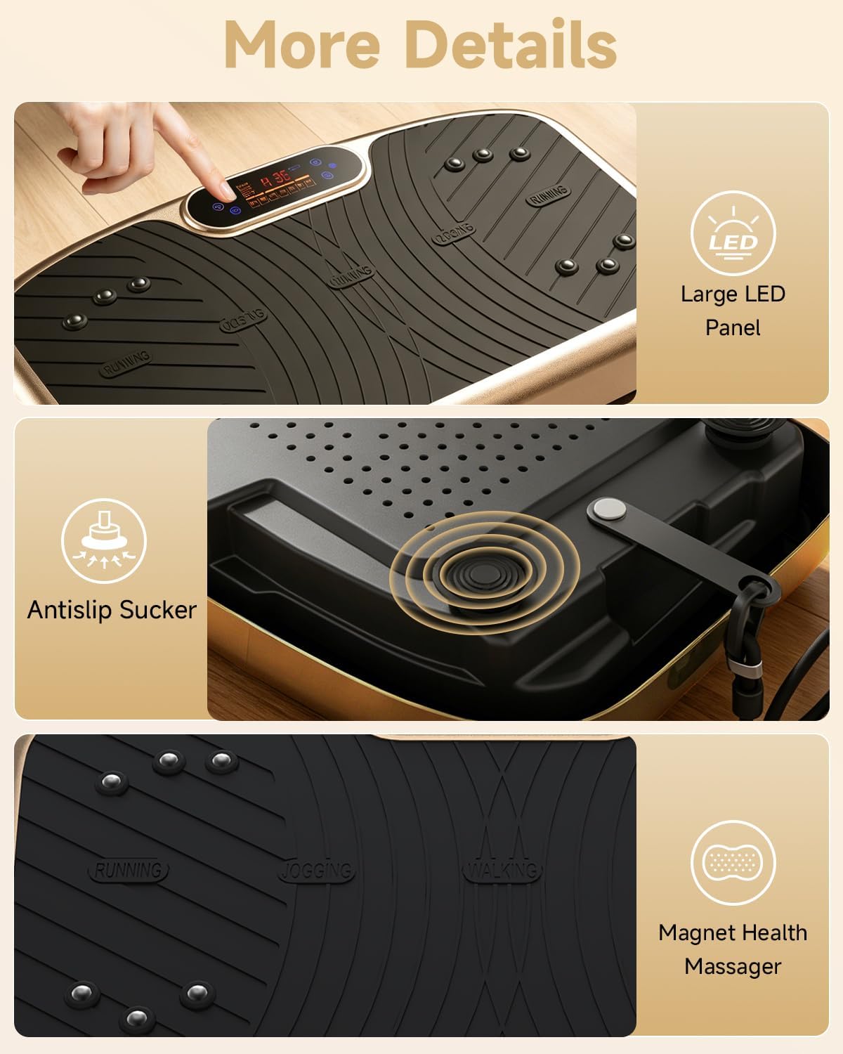 Thumbnail 6 de WATEYA RC-CFM-V71(Elegant Gold) Vibration Plate, 200 Speeds & 7 Modes