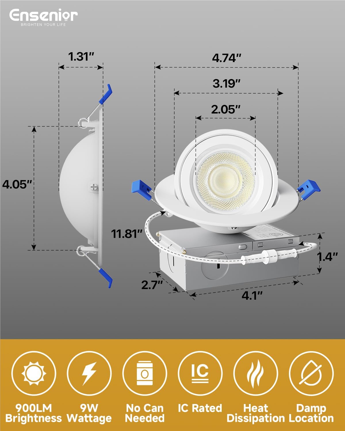 Detalle de Ensenior 4-Inch LED Gimbal Recessed Light