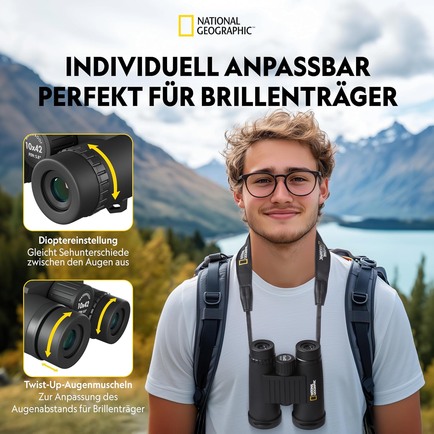Detalle de National Geographic Fernglas 10x42 Dachkant – wasserdicht, voll verschüttert, schwimmbar