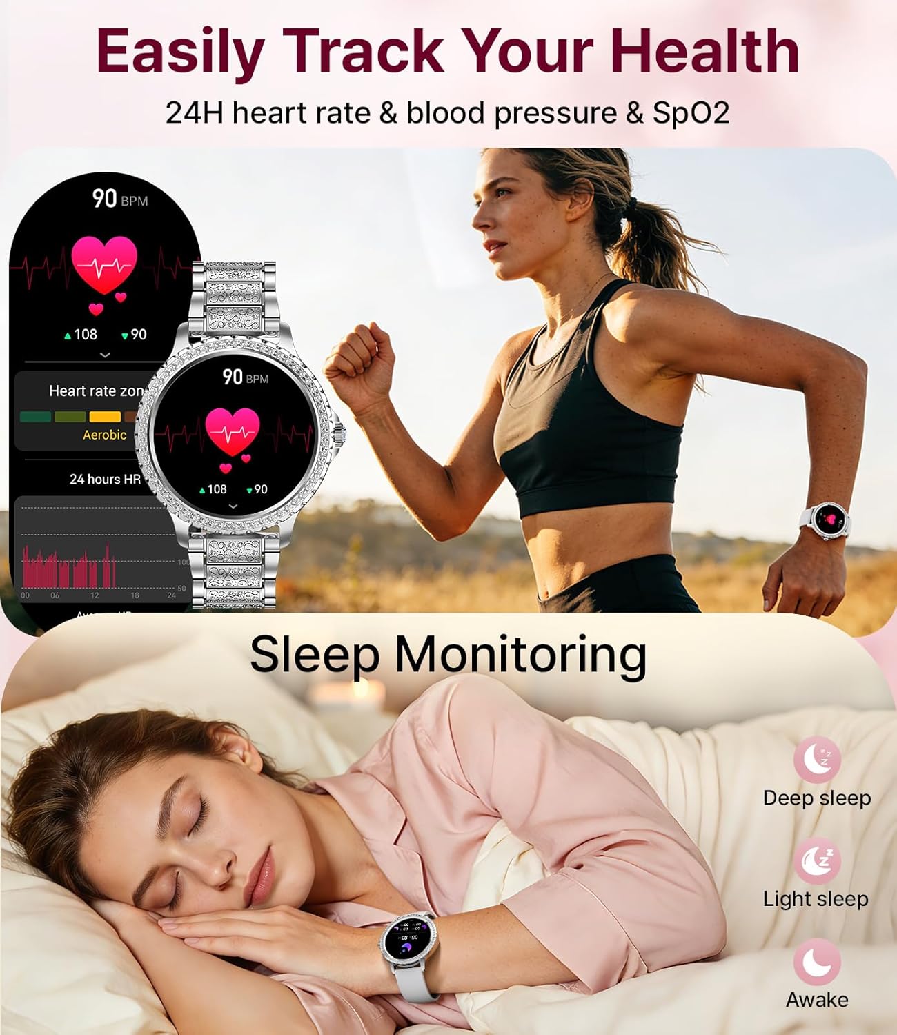 Detalle 2 de LIGE Women's Smart Watch 1.32" HD Diamond Screen with Bluetooth Calls and Heart Rate Monitoring