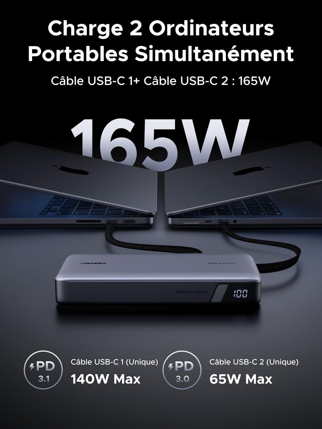 Thumbnail 3 de UGREEN Nexode 165W Batterie externe 25 000 mAh, 140W intégré