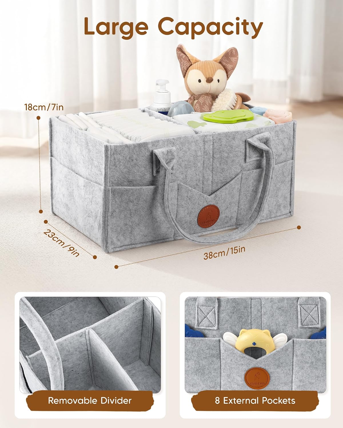 Detalle de Maliton Nappy Caddy: Newborn Essentials Organizer in Grey