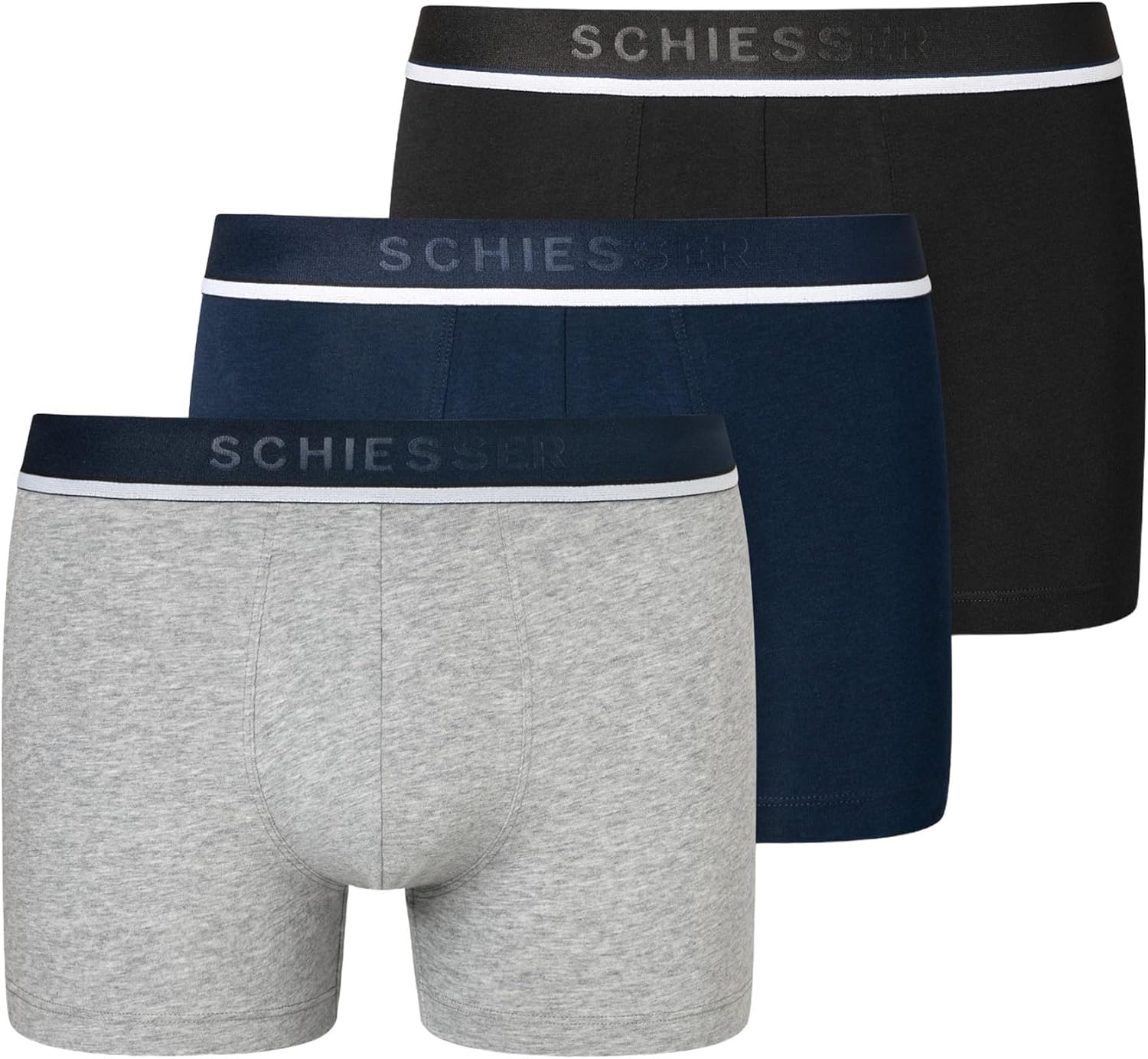 Detalle de Schiesser Herren 3er Pack Boxershorts Bio-Baumwolle 95/5 – Schwarz, Größe 6/L (173983)
