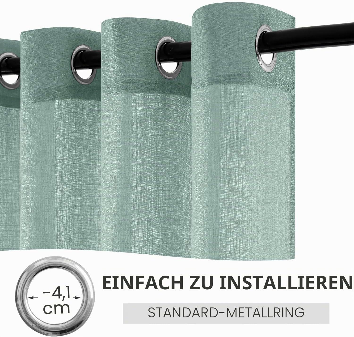 Detalle de MIULEE Vorhang Gardine 2er Set – Voile Vorhänge mit Ösen, Seegrün 140x215 cm (B x H) – Transparent, maschinenwaschbar
