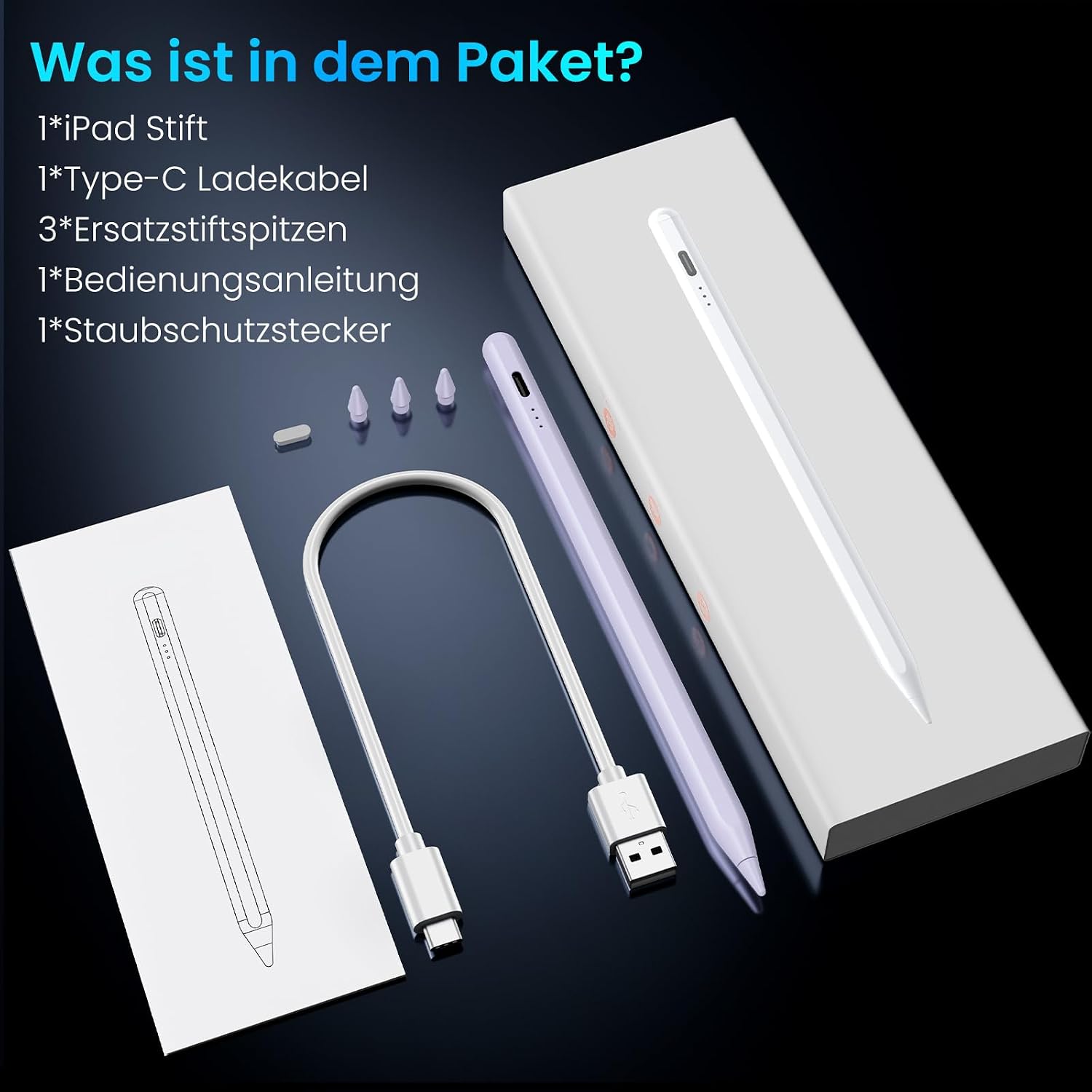 Thumbnail 6 de Variglas Stift für iPad (2018–2025) Pencil 2. Generation – mit Schnellladung, Palm Rejection & Neigungssensitivität